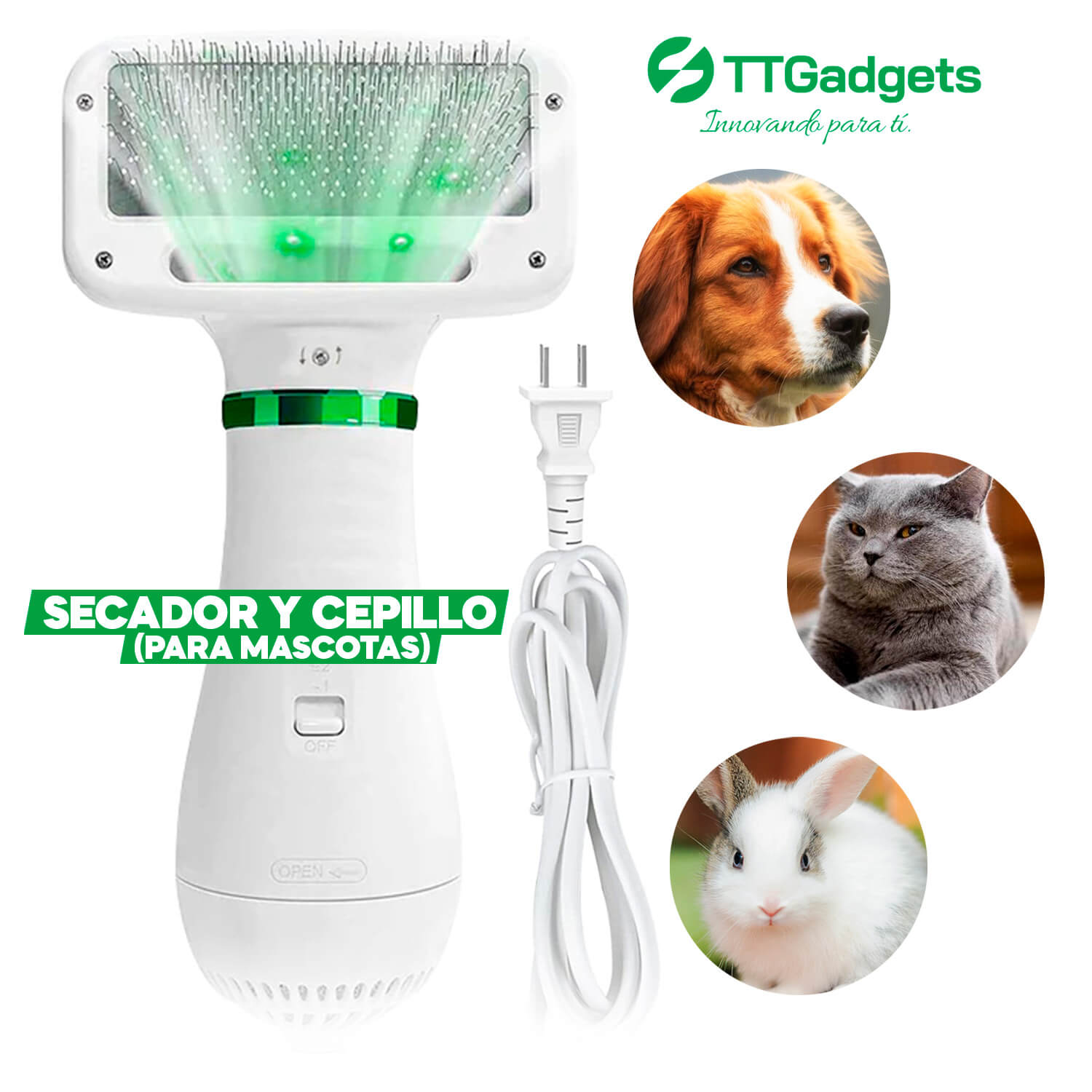 Secador y cepillo para el aseo de mascotas con ajuste de temperatura, bajo nivel de ruido y portátil. Ideal para cuidar el pelaje de perros y gatos desde casa | 30 días garantía