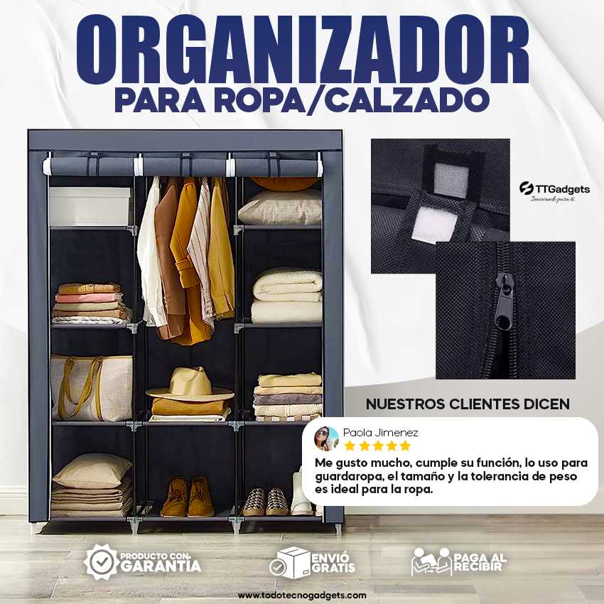 Kit de 2 Closet Organizador de Ropa Armario Minimalista , Armable y Portátil Color Gris