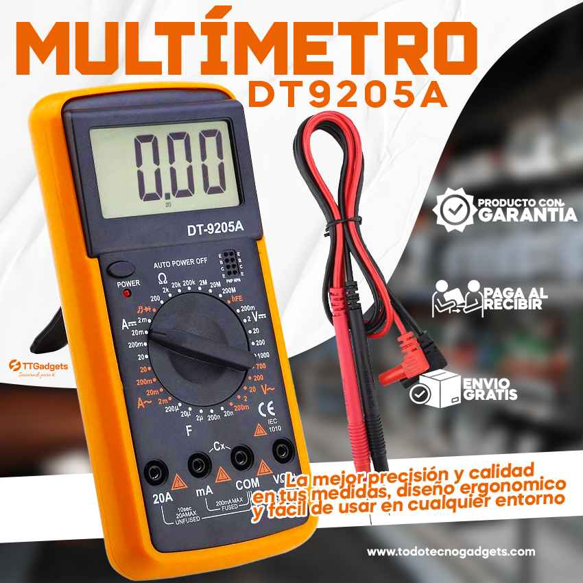 Multímetro Digital Profesional DT-9205A Lcd Portátil Ac/dc Dt- Con Batería | Garantía 30 días
