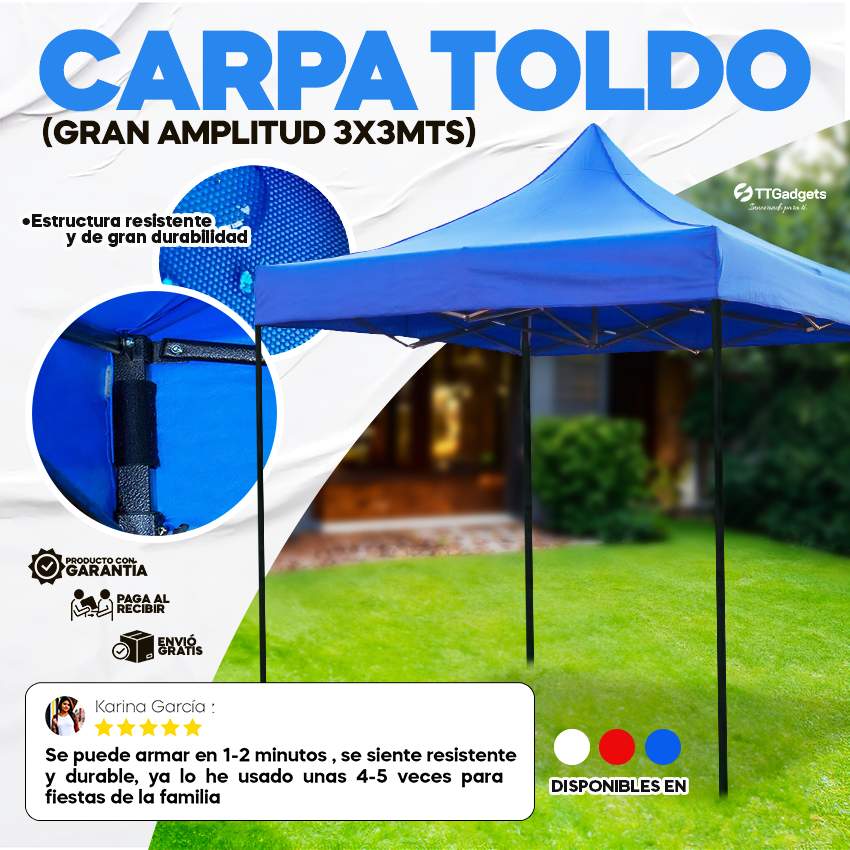 Toldo 3x3 Metros Impermeable | Fácil de Armar y 100% Plegable