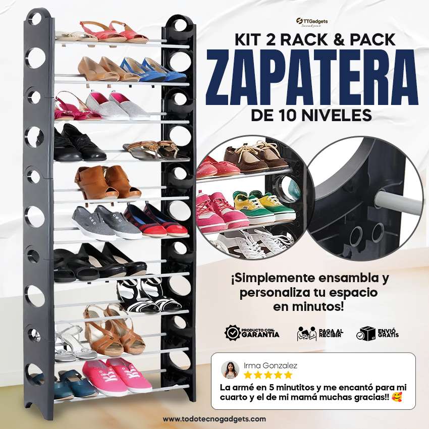 Kit 2 Zapateras de 10 Niveles 30 Pares de Zapatos cada una | Facil Instalación | Garantía 30 días