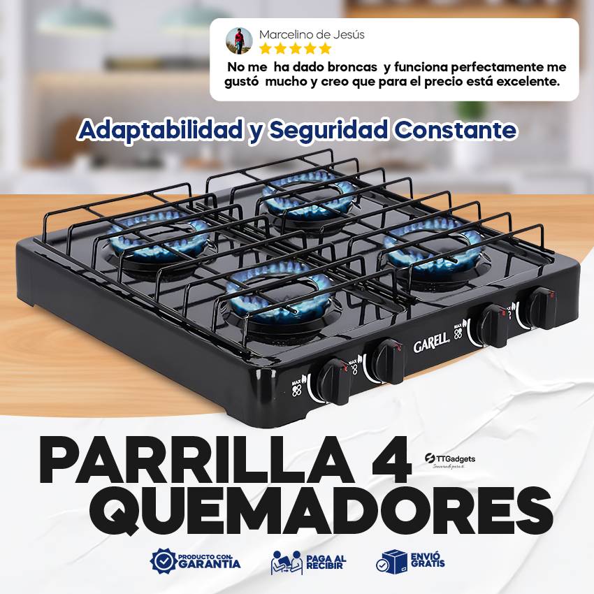 Parrilla/estufa Mesa De Gas De 4 Quemadores color Negro | 30 días garantía