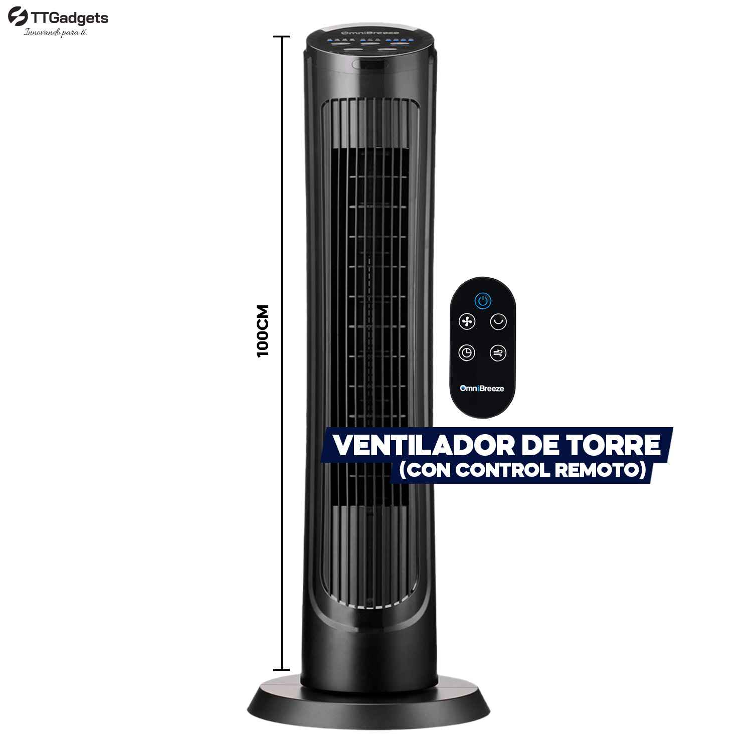 Ventilador de Torre "Omni Breeze" 4 Velocidades Con Control Remoto | Garantía 30 días