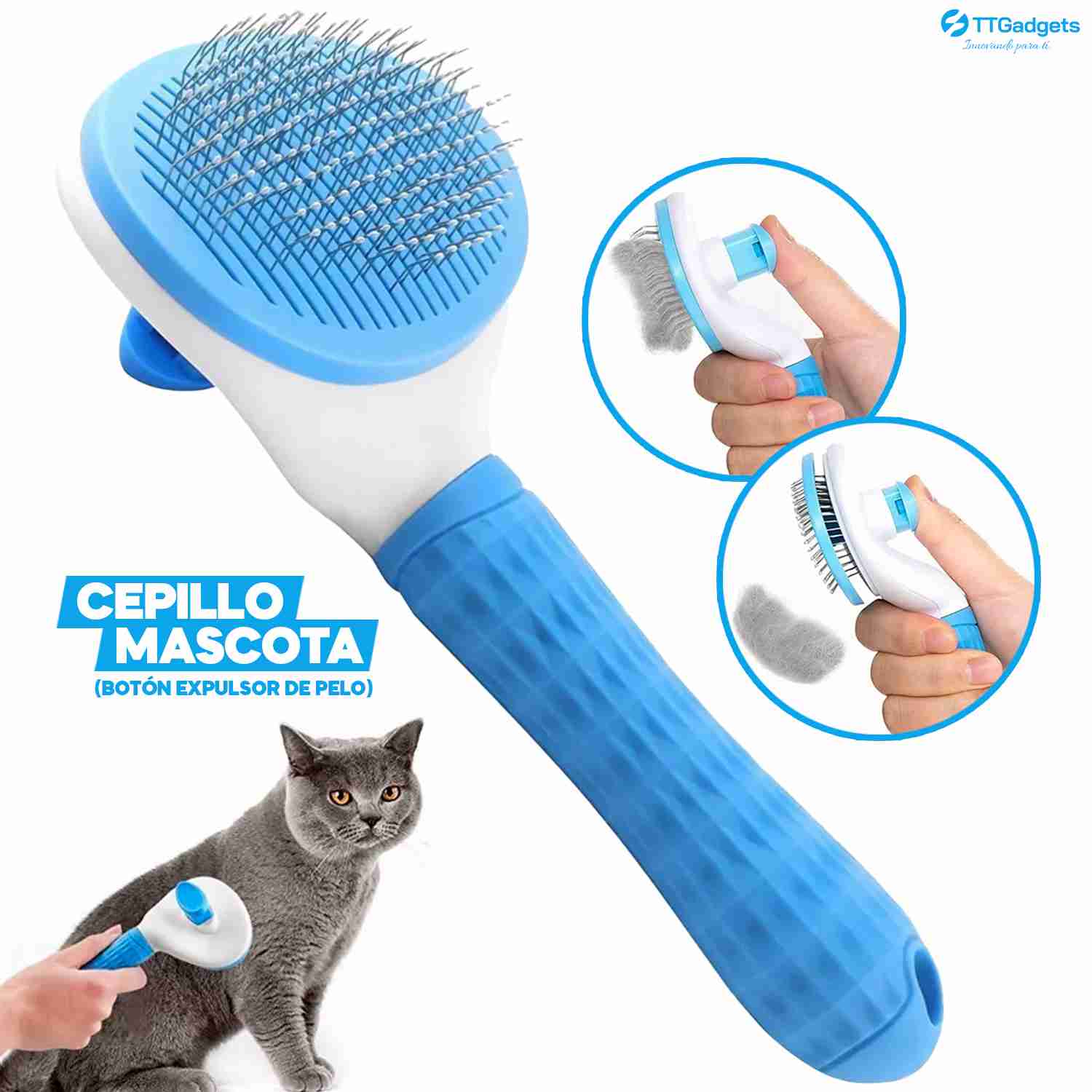 Cepillo Deslanador para Perros y gatos Mascotas, con botón de expulsión de pelo rápida y fácil, mejora la circulación de tu mascota 😸