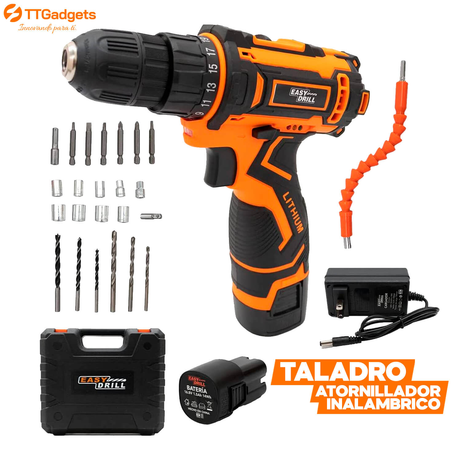 Kit de Taladro Inalámbrico con Batería Recargable: Potente Herramienta para Atornillar y Perforar - Kit de Accesorios Incluidos | 30 días garantía