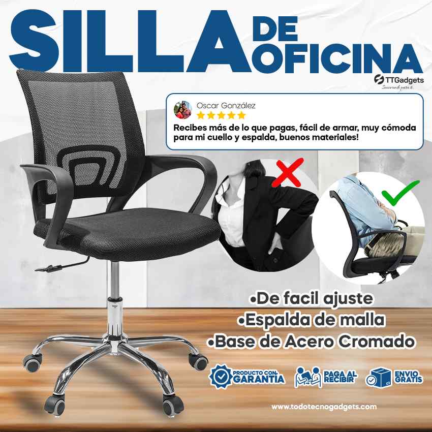 Silla De Oficina Ejecutiva Para Escritorio Ergonómica - Silla Operativa Color Negro | 30 días garantía