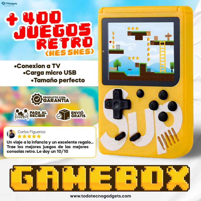 Consola de Videojuegos Retro 400 en 1 Juegos Clásicos Tipo Game Box Sup Consola Portátil Pantalla a Color De 3 Pulgadas | 30 días garantía