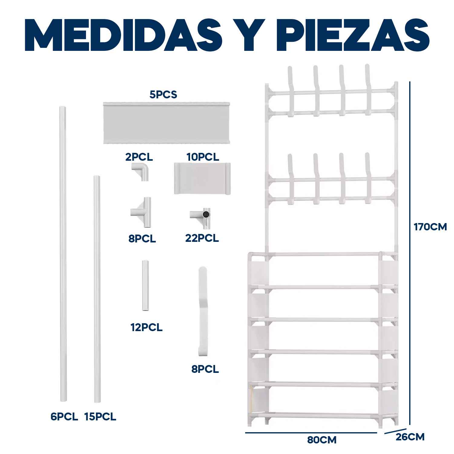 Zapatero y Organizador de Ropa para Sala, Dormitorio y/o Baño | 170 cm x 80 cm x 26 cm | Garantía 30 días