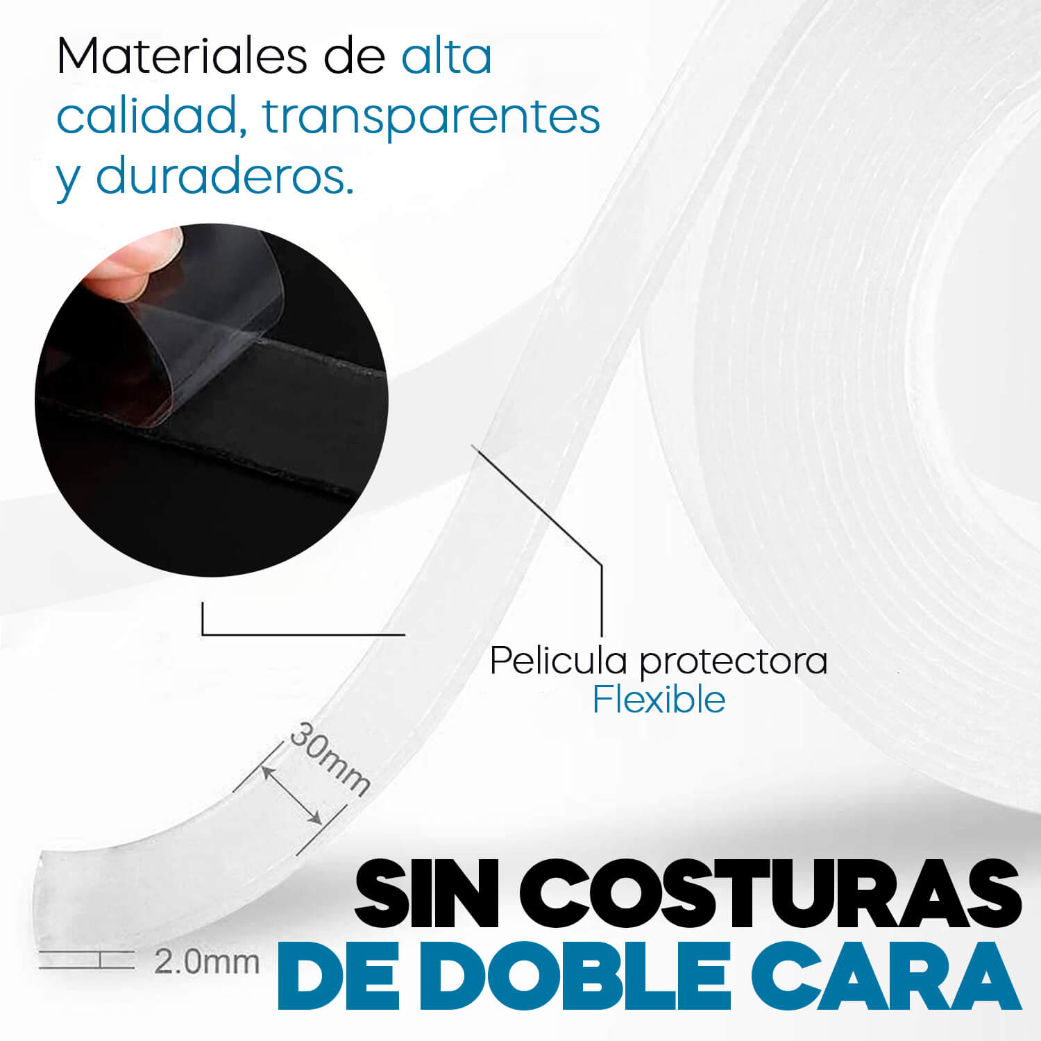 Kit 2 rollos Nanocinta 3 metros de cinta mágica adhesiva | doble cara extra fijación reutilizable | Paga al recibir