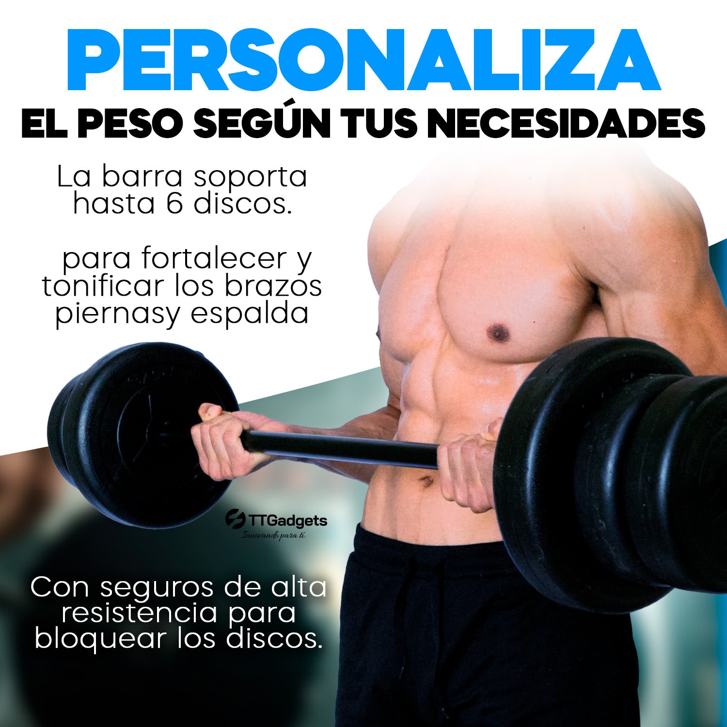 Kit Pesas & Mancuernas 40 libras  Barra Z y 4 Discos 10 Libras Ajustables MasterFit™