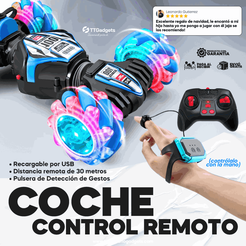 Carro A Control Remoto, Controlalo con tu mano, Rotación 360° Con Luces Led y Bocina integrada | 30 días garantía