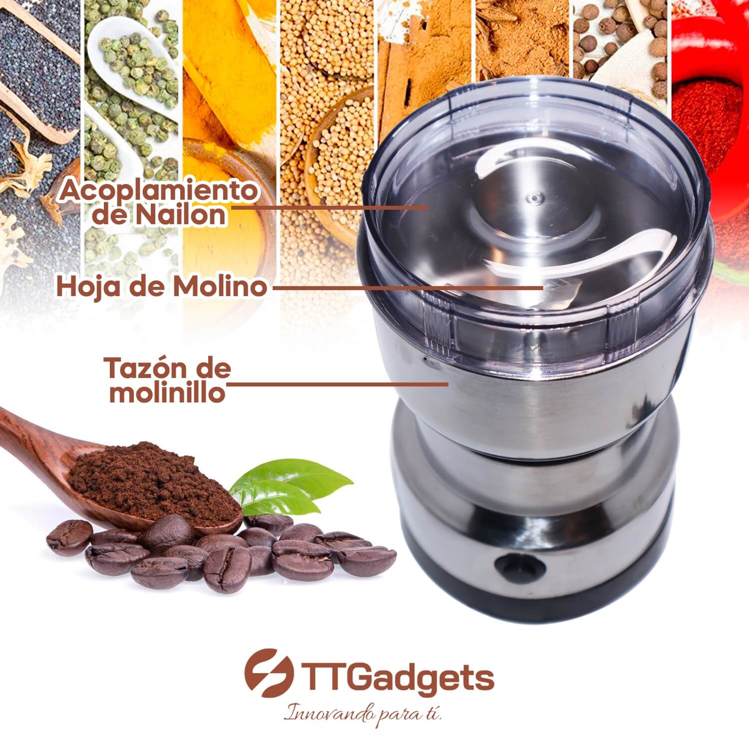 Molino Moledor de Café Eléctrico Especias Cereales Portátil Multiusos | 30 días garantía