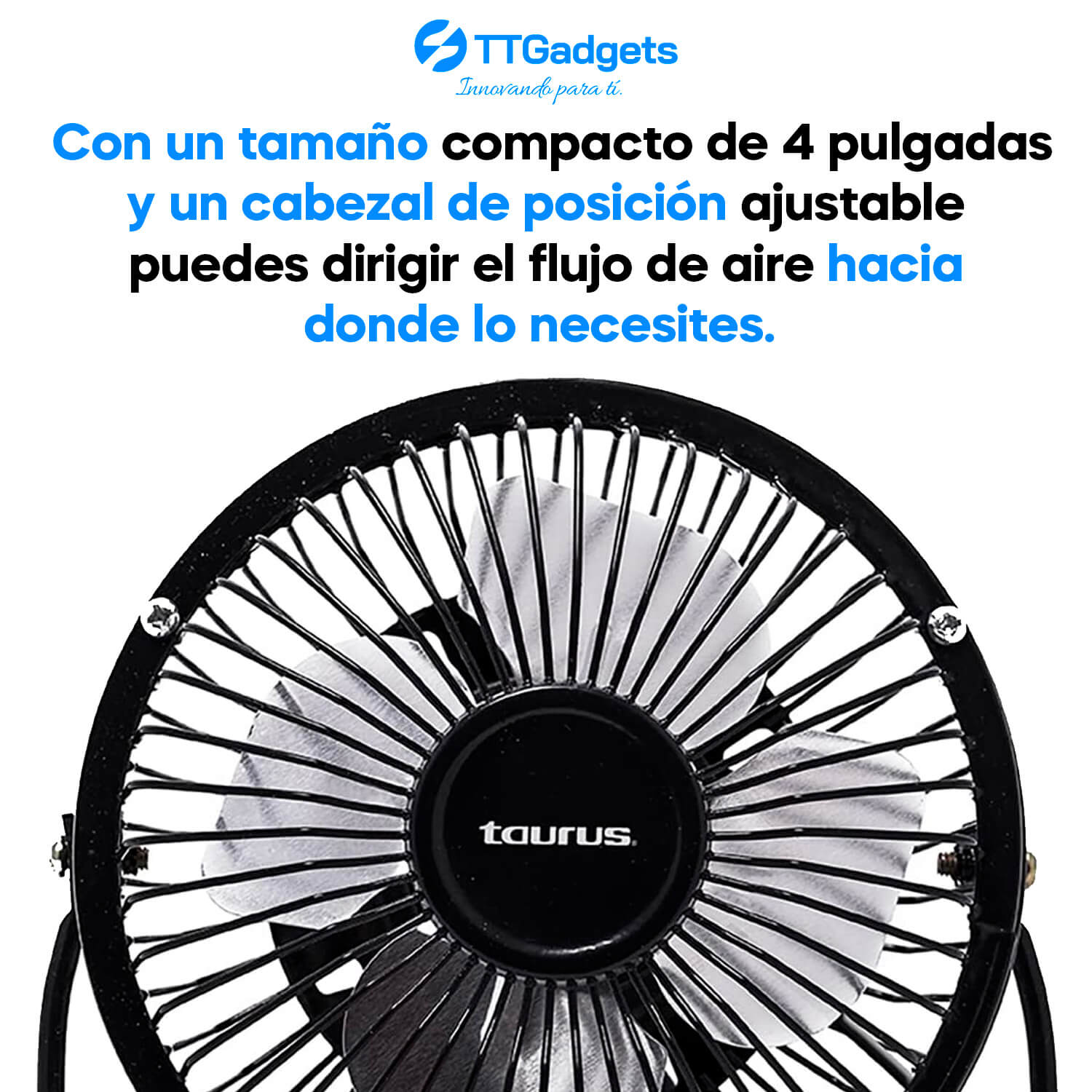 Super Taurus Mini Fan: Ventilador de Escritorio | Ventilador Portátil | 4 Pulgadas | Conexción USB Ideal para Oficina y tu hogar | 30 días de garantía