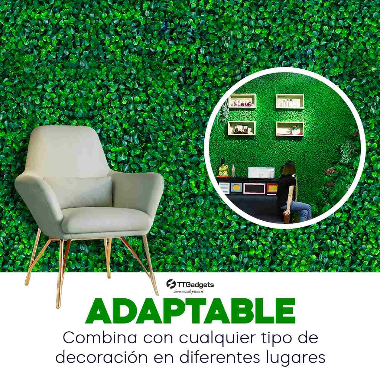 Kit de 10 Piezas de Follaje Artificial Sintético para Muro | Color Verde Natural| Medida por pieza: 60x40 cm