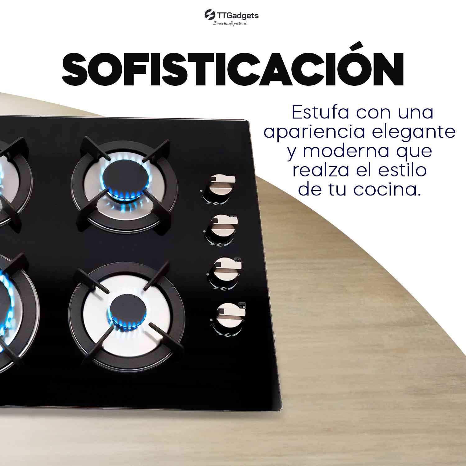 Estufa de Gas 4 Quemadores, Vidrio Templado Negro 60cm Compatible con Gas LP y Gas Natural | GrandKitchen™