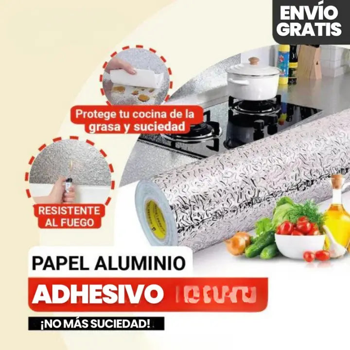 PAPEL ALUMINIO ADHESIVO para COCINA MyKitchen® | Rollo de 5 Metros x 60 cm