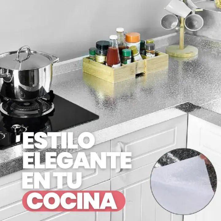 PAPEL ALUMINIO ADHESIVO para COCINA MyKitchen® | Rollo de 5 Metros x 60 cm