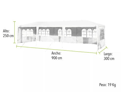 Carpa Toldo con Paredes 9x3 Metros Color Blanco