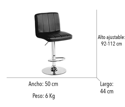 Set de 2 Bancos para Barra con Respaldo Cuadrado Color Negro