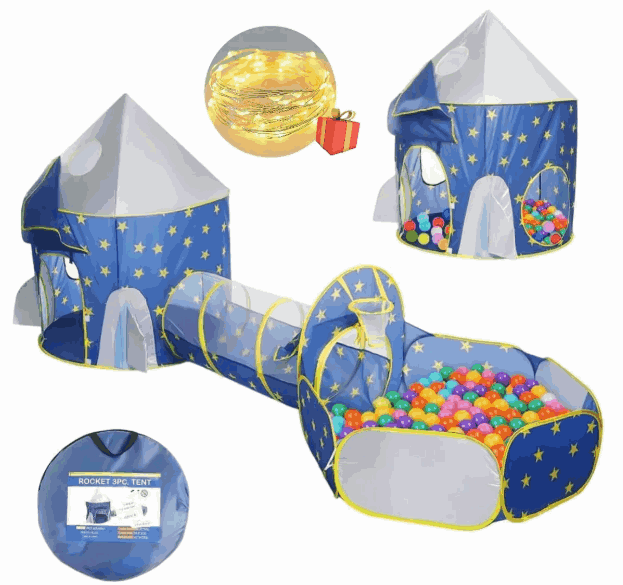 Tienda Cohete con Túnel y Alberca Pelotero 3 en 1 para Niños