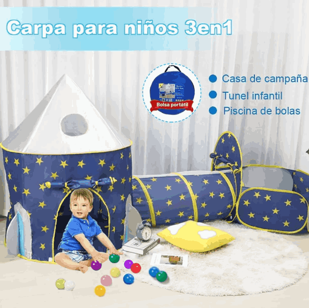 Tienda Cohete con Túnel y Alberca Pelotero 3 en 1 para Niños