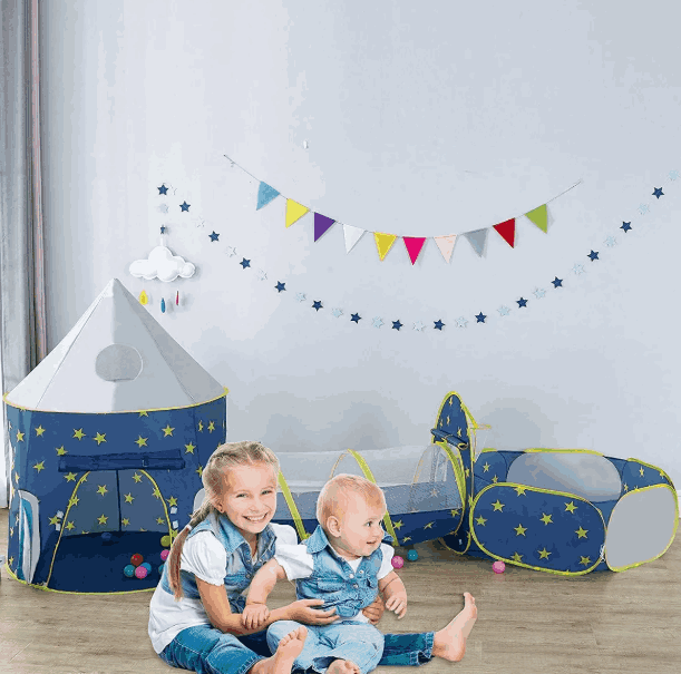 Tienda Cohete con Túnel y Alberca Pelotero 3 en 1 para Niños