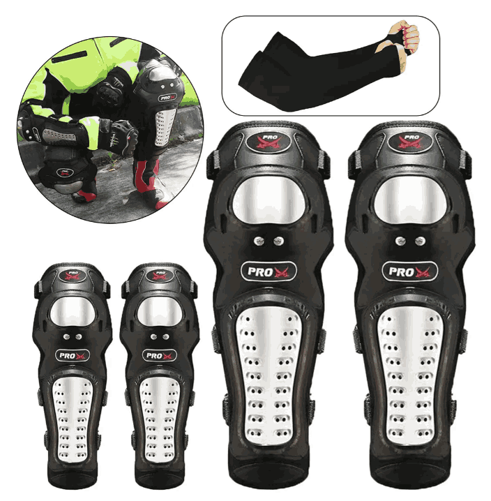 Par De Rodilleras Y Coderas De Moto Con Protección Metálica Color Negro gaddi