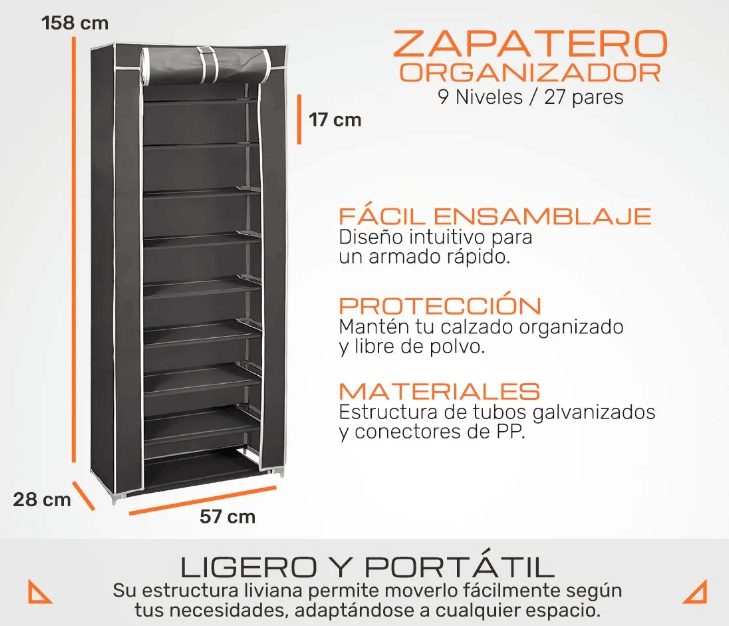 Zapatera Organizador de 9 Niveles con Capacidad para 27 Pares