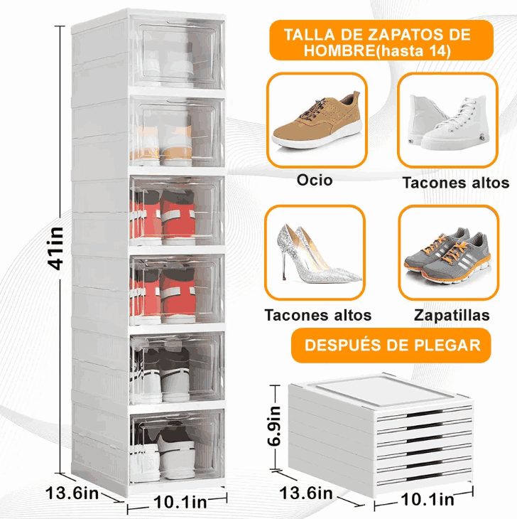 Zapatera Organizadora Cajas Para tenis y zapatos Portátil 6 Niveles Plegable gaddi