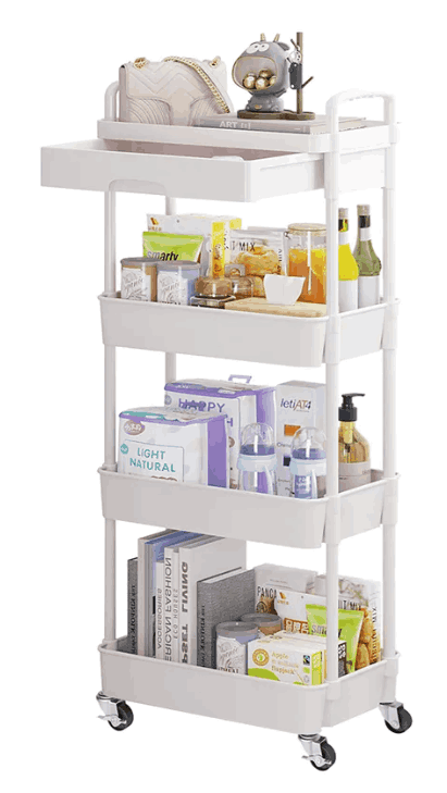 Carrito Organizador 4 Niveles Multiusos Estantes Con Cajón Color Blanco