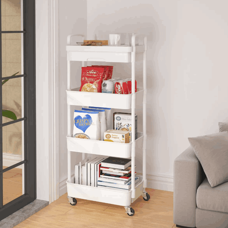 Carrito Organizador 4 Niveles Multiusos Estantes Con Cajón Color Blanco