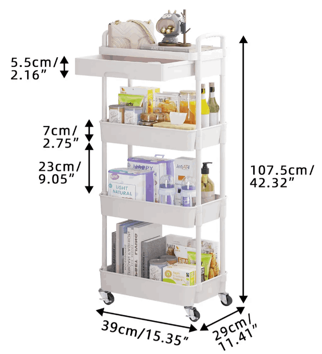 Carrito Organizador 4 Niveles Multiusos Estantes Con Cajón Color Blanco