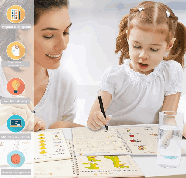 ¡AL 4x1! Set De 4 Libros De Caligrafia Español Reutilizables ¡Oferta Límitada! MagicStudy®