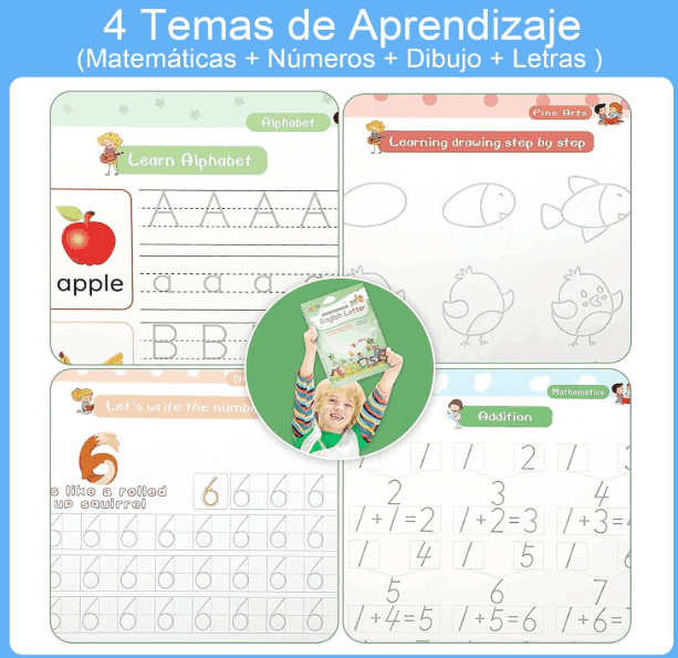 ¡AL 4x1! Set De 4 Libros De Caligrafia Español Reutilizables ¡Oferta Límitada! MagicStudy®