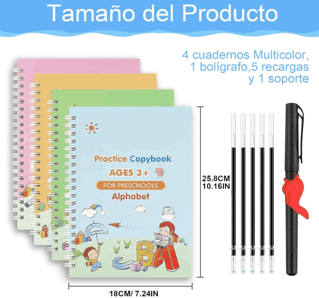 ¡AL 4x1! Set De 4 Libros De Caligrafia Español Reutilizables ¡Oferta Límitada! MagicStudy®