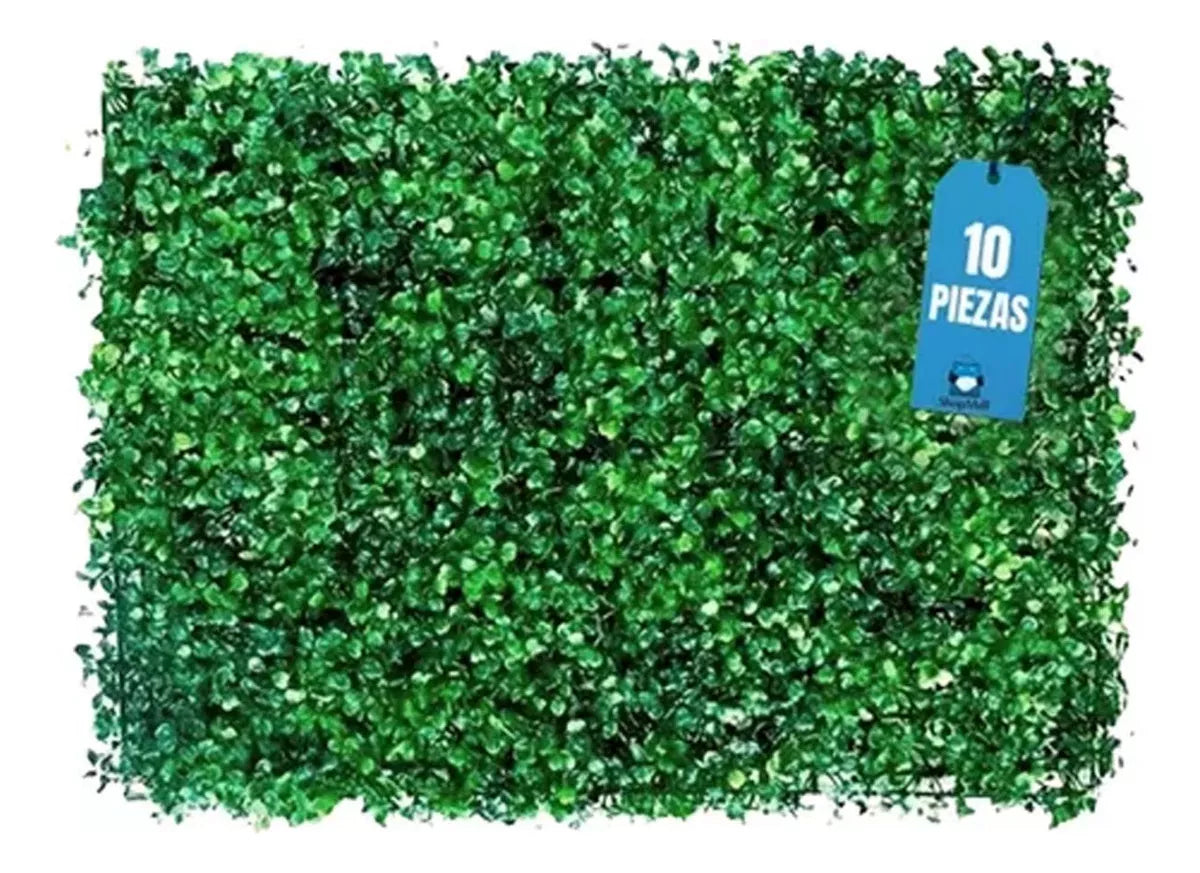 Kit de 10 Piezas de Follaje Artificial Sintético para Muro | Color Verde Natural| Medida por pieza: 60x40 cm