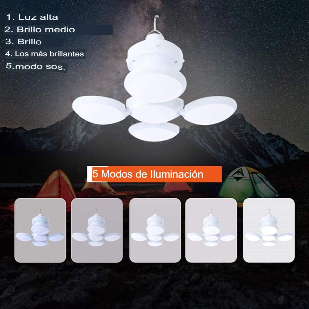 Kit 2 Piezas Lampara solar LED de camping con batería recargable USB y gancho | Útil para campamento, tienda de campaña al aire libre, patio, hogar (blanco) | 30 días garantía