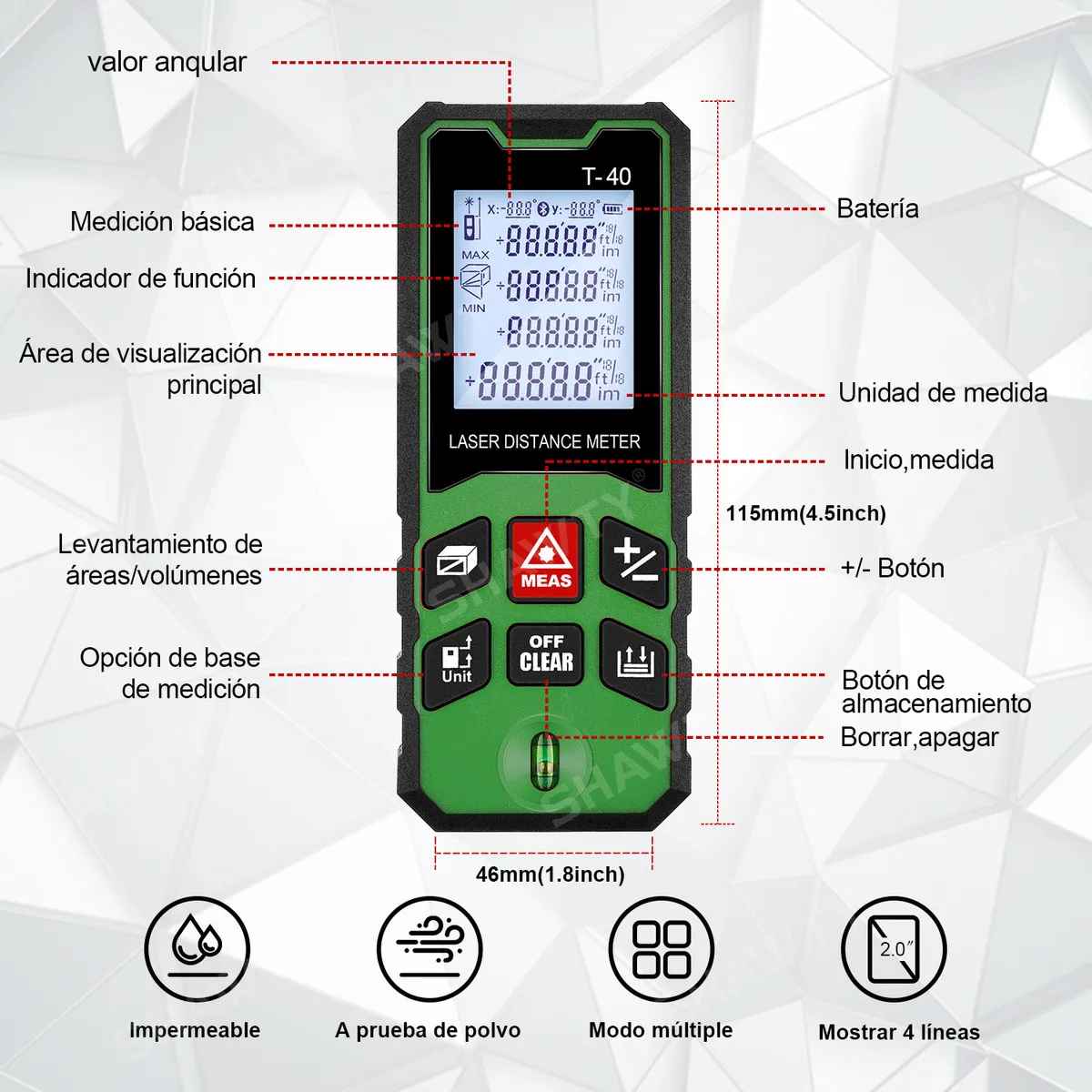 Medidor Láser De Distancia 40 Metros | Telémetro Láser