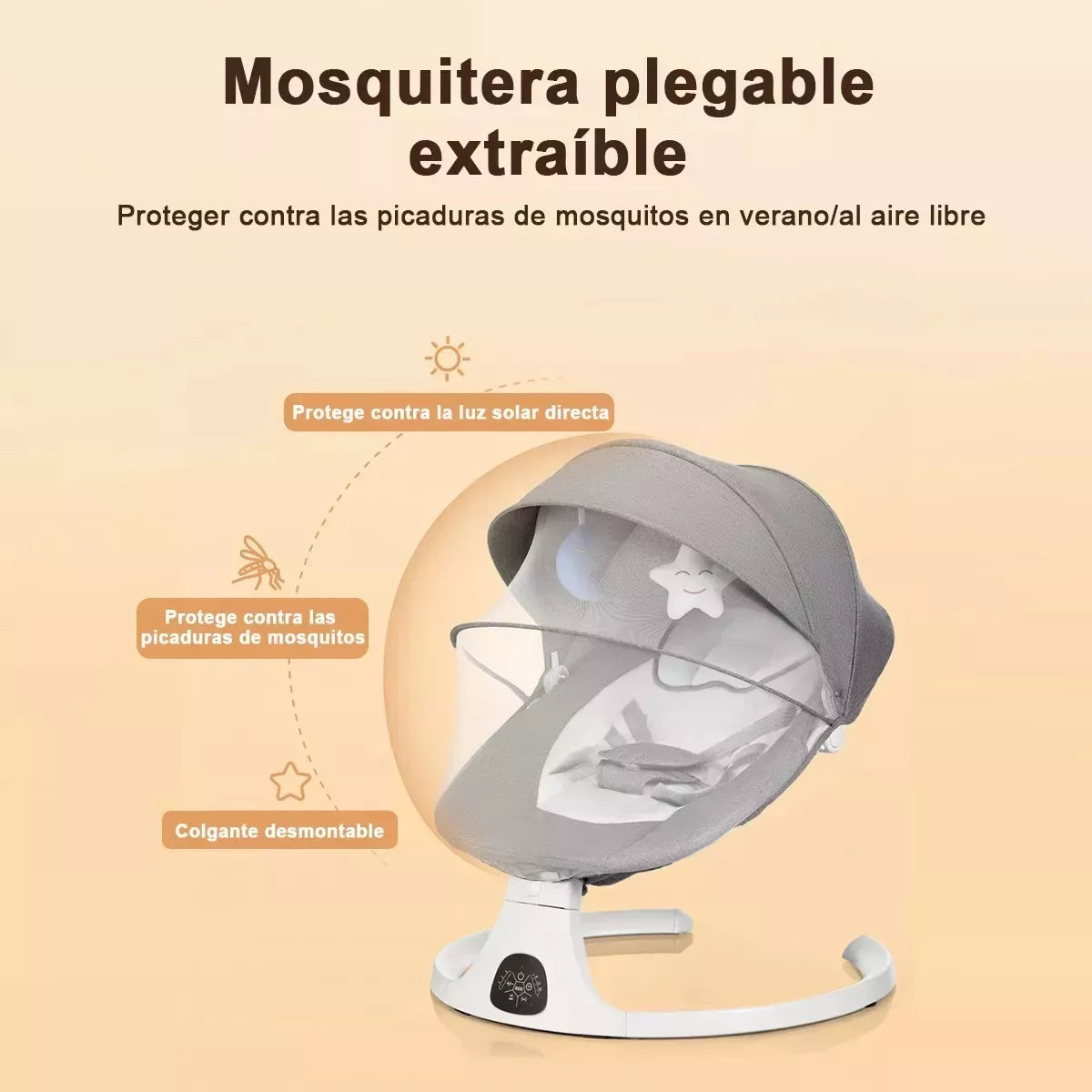 Cuna Columpio Mecedora Eléctrica Con Mosquitero con Música para Bebe at Ease™