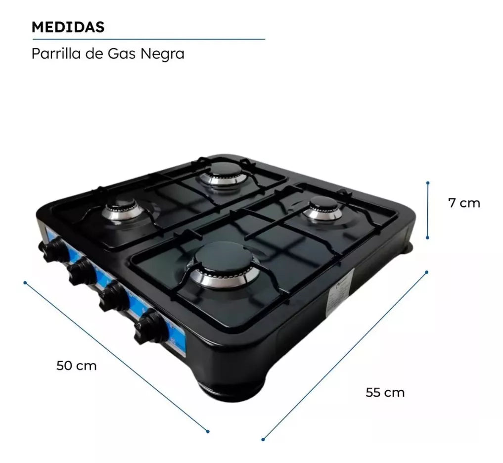 Parrilla/estufa Mesa De Gas De 4 Quemadores color Negro | 30 días garantía