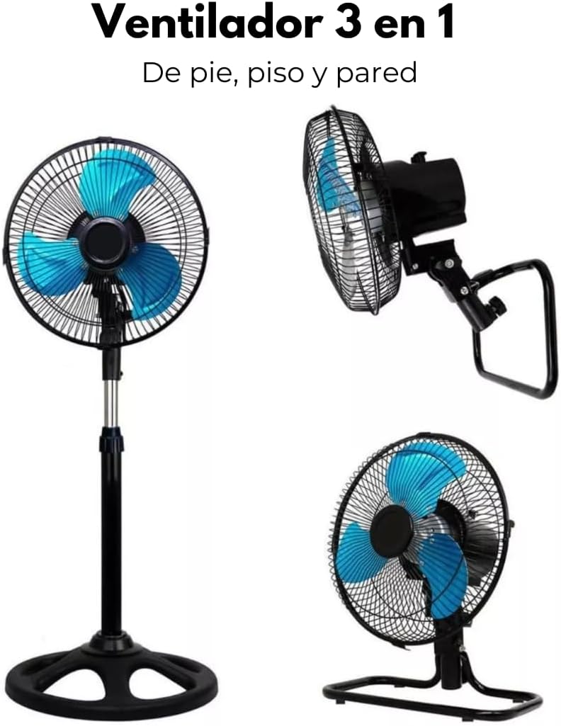 Ventilador de Pedestal con Pedestal e instalación para Pared y Escritorio 3 En 1 Fresh&Air®