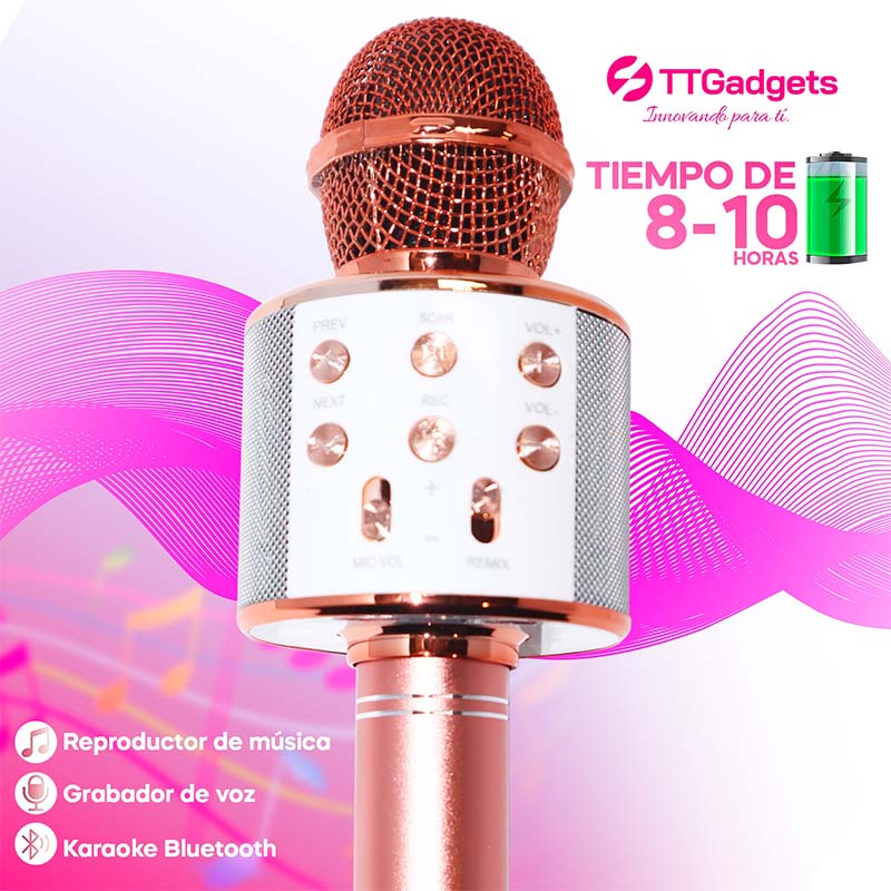 Micrófono de karaoke portátil 5 en 1 con altavoz, reproductor de música y luces LED | Garantía 30 días | Paga al recibir